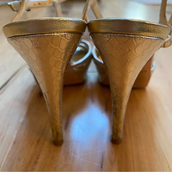 Kate Spade New York Leather Gold Animal Print T-Strap Sandals - Picture 3 of 9